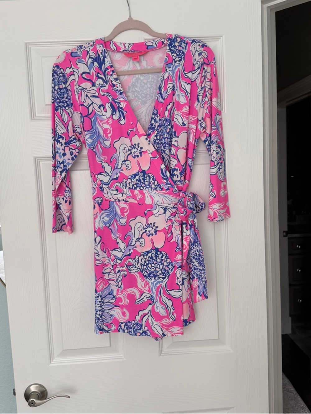 Lilly Pulitzer Karlie Pink Floral Wrap Mini Romper Floral
